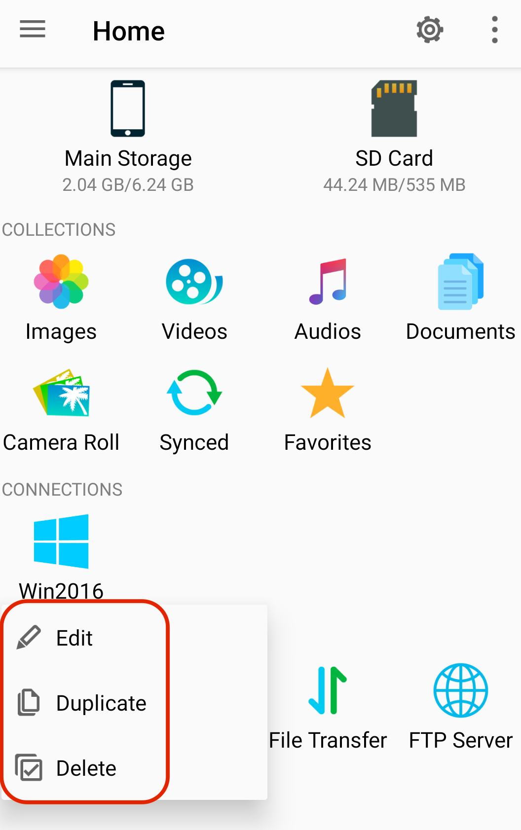 Android 版 FE File Explorer 中的连接操作