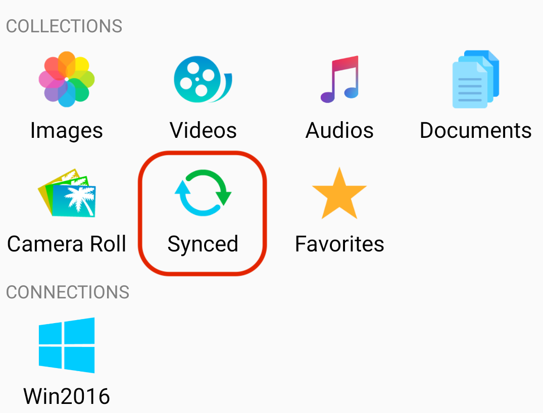 The Synced folder in FE File Explorer for Android