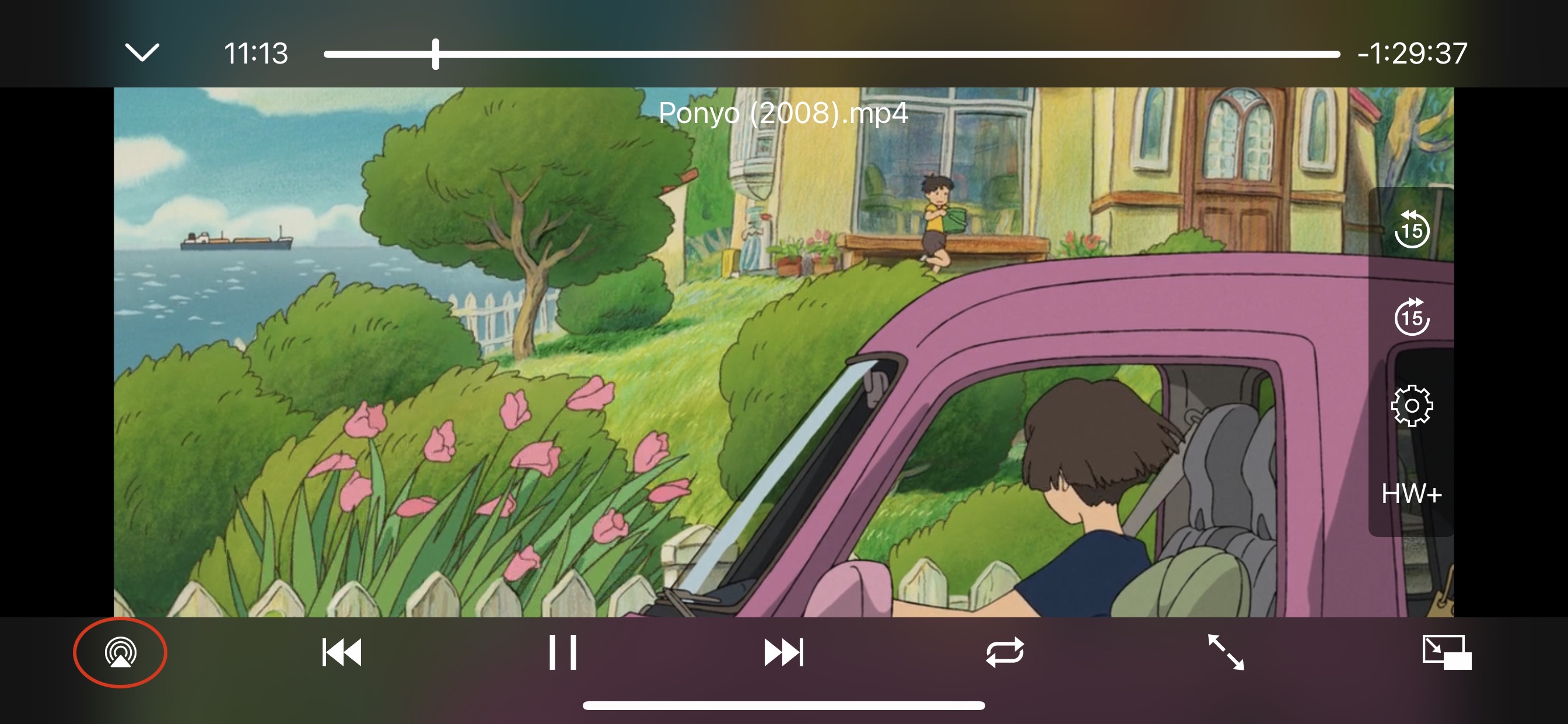 The AirPlay button in the FE File Explorer video player