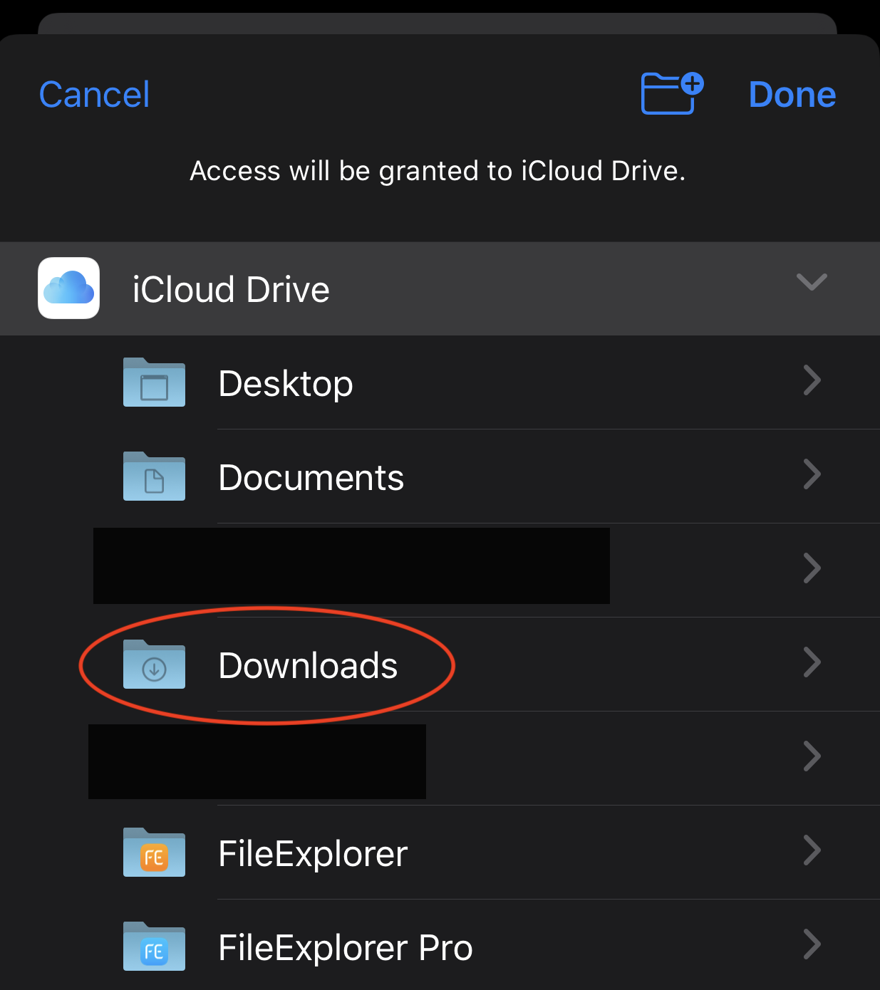 Externer Ordner in der Verbindungsliste von FE File Explorer