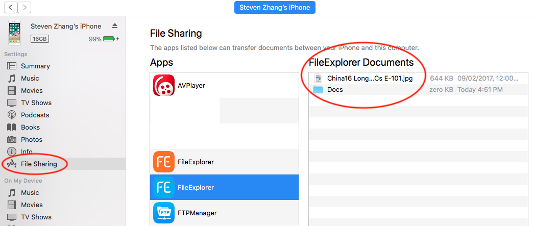 FE-File-Explorer-Dokumente in der iTunes-Dateifreigabe