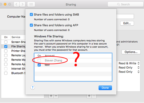 Deaktiviertes macOS-Konto für die Dateifreigabe