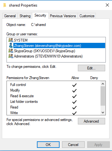 Sicherheitsberechtigungen eines Ordners in Windows 10