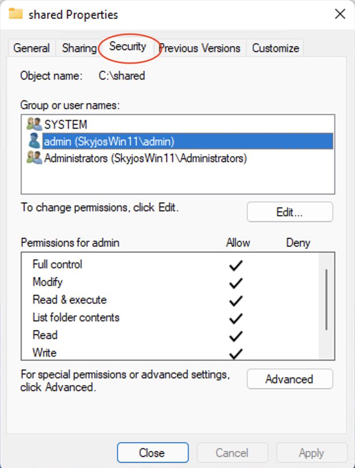 Sicherheitsberechtigungen eines Ordners in Windows 11