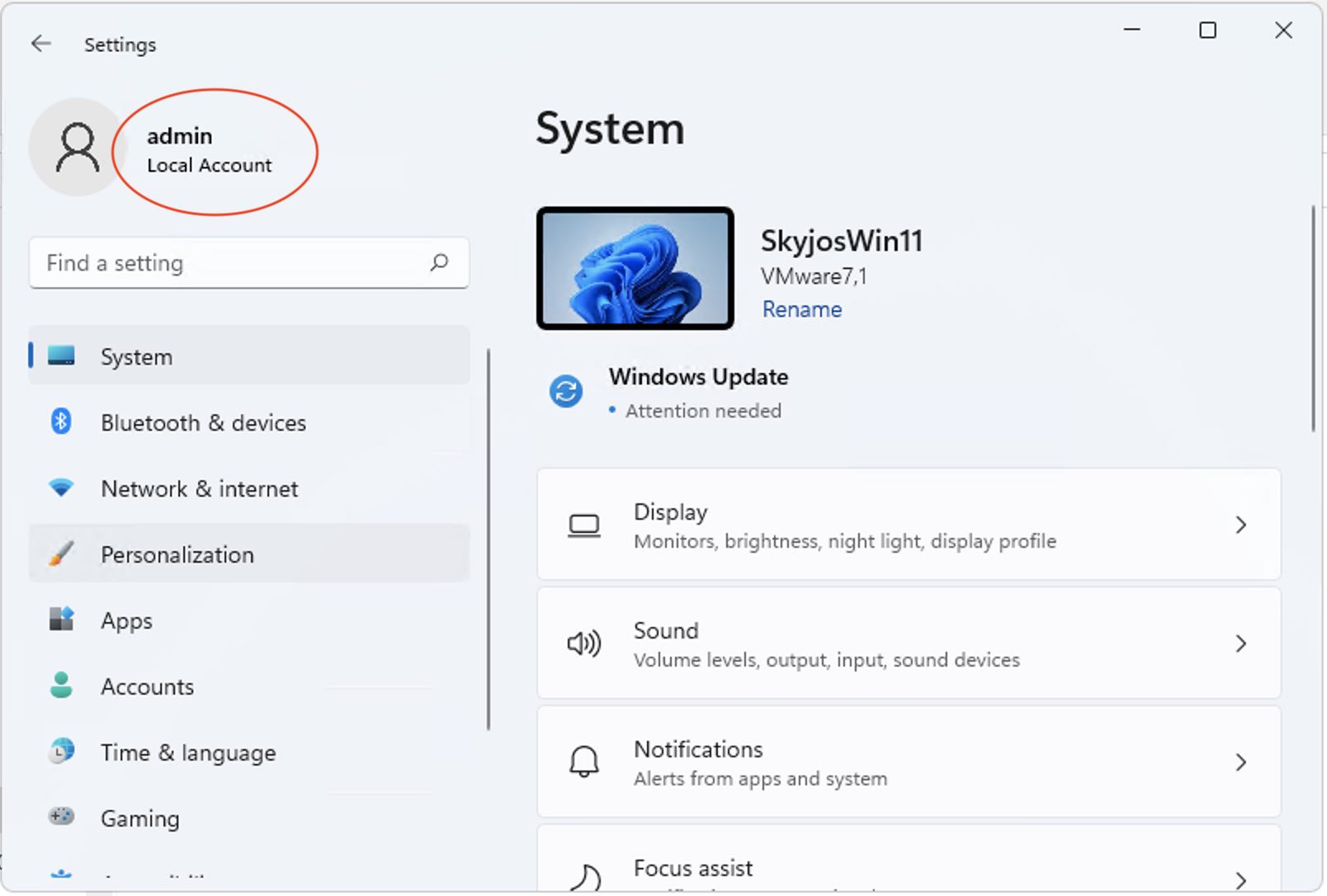 Kontoname in den Windows-11-Einstellungen
