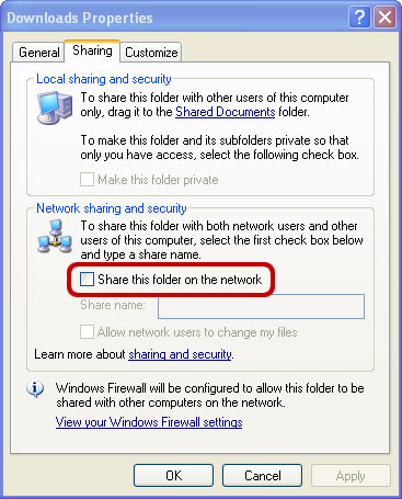 Ordnerfreigabeoptionen in Windows XP