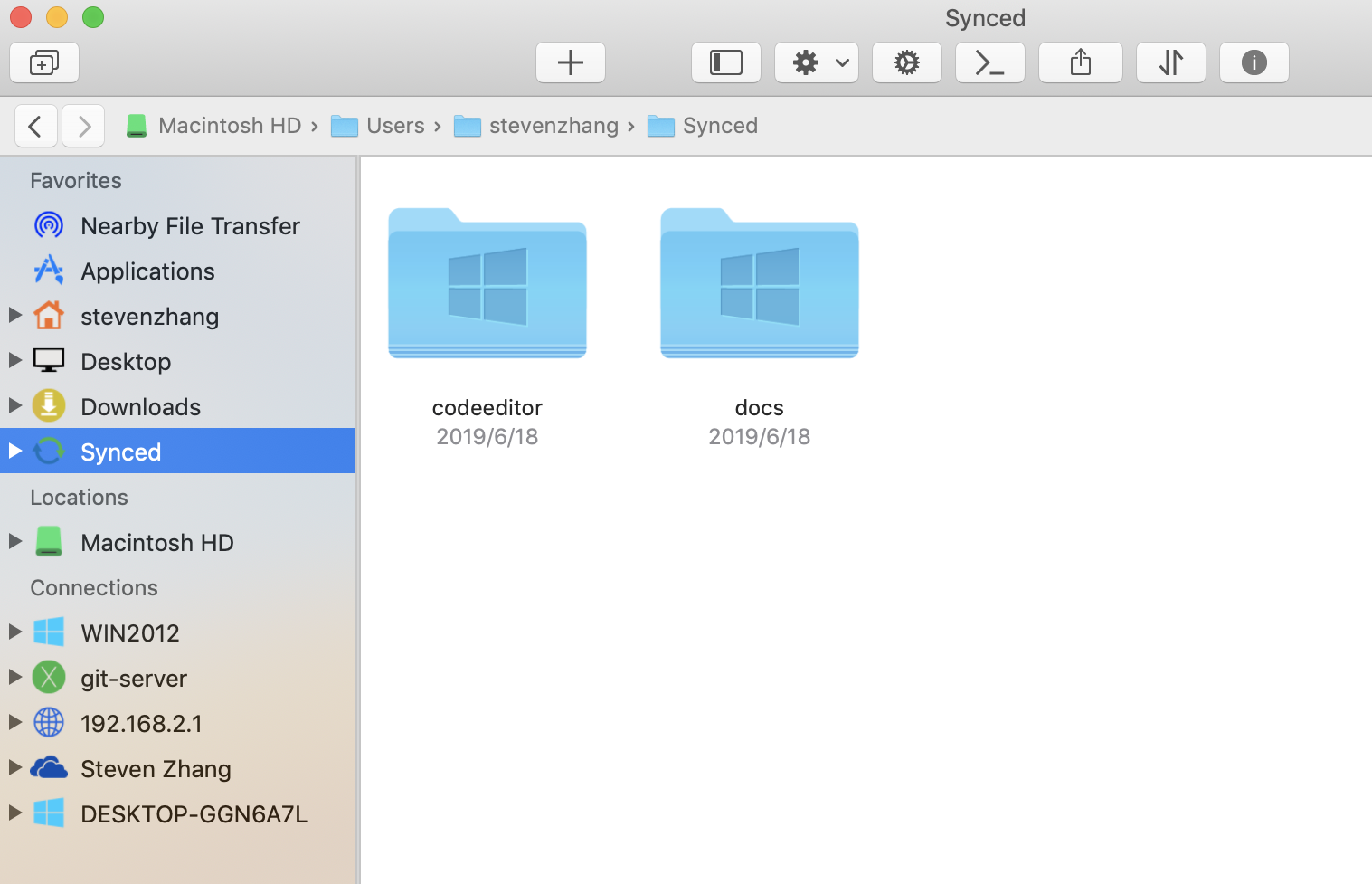 Der Ordner Synced in FE File Explorer für macOS