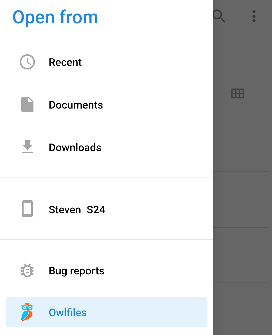 Owlfiles in der Android-Dokumentauswahl