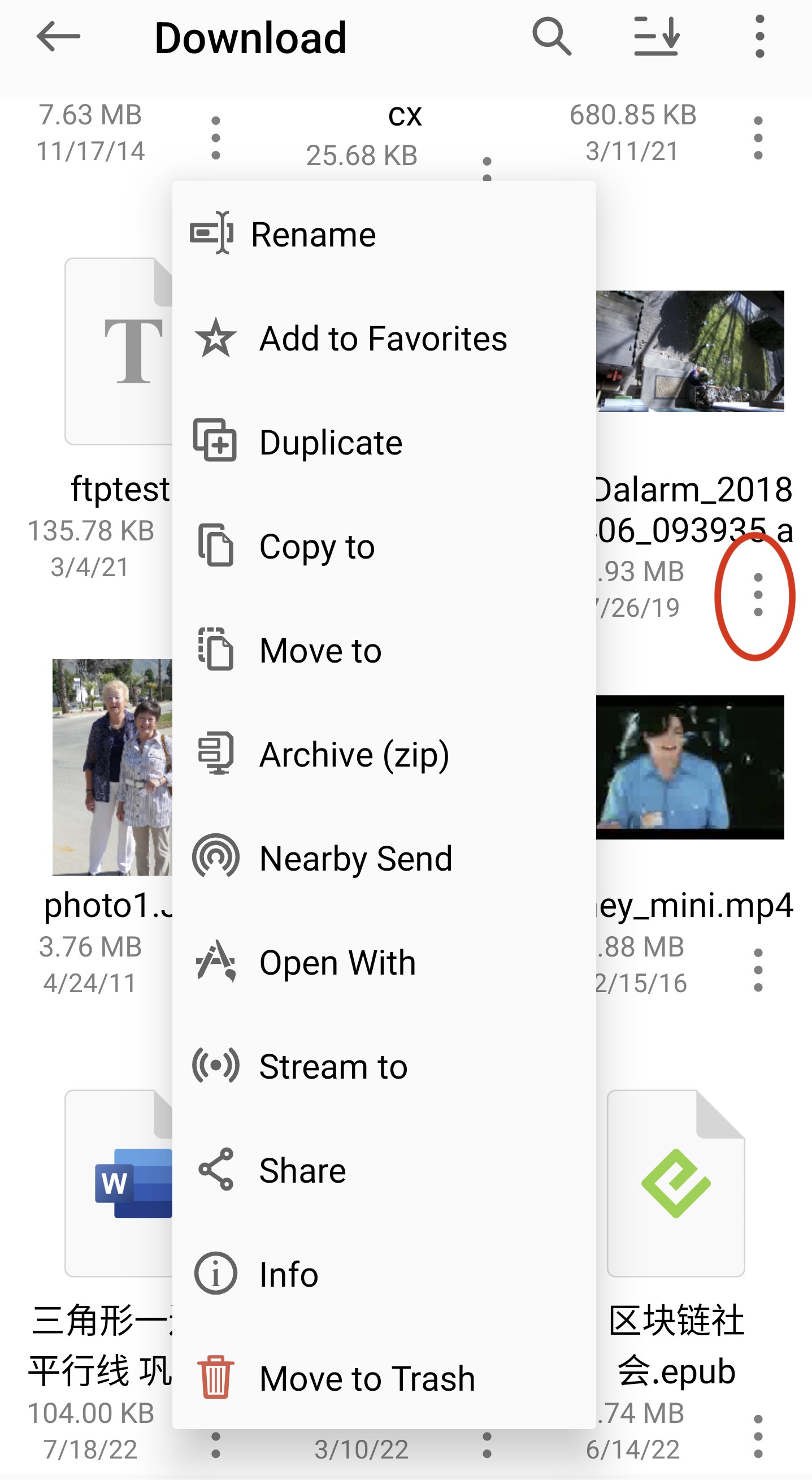 ファイルのコンテキストメニューにある「名前を変更」