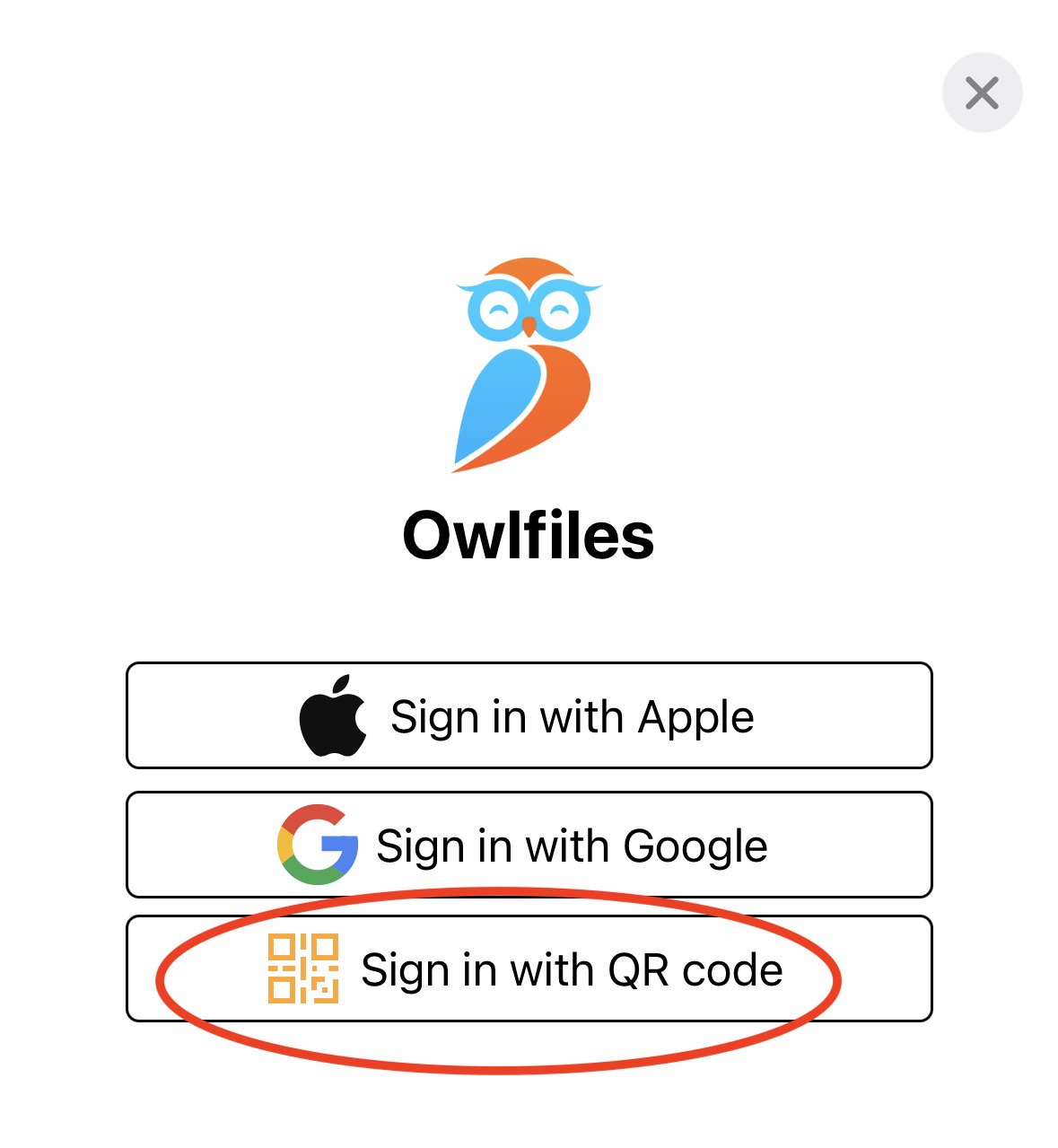 Option „Mit QR-Code anmelden“