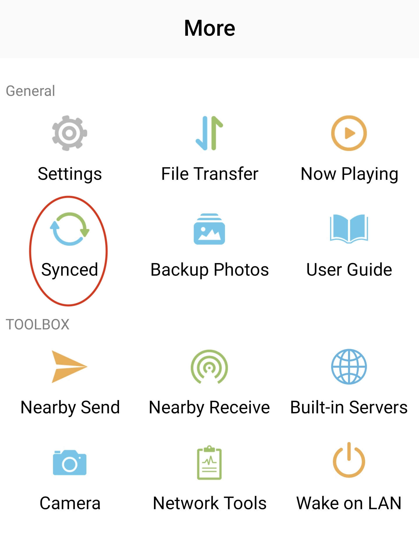 The Synced item in the More tab