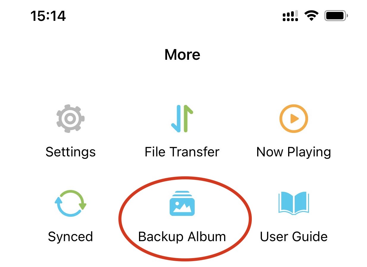 Album sichern im Tab „Mehr“