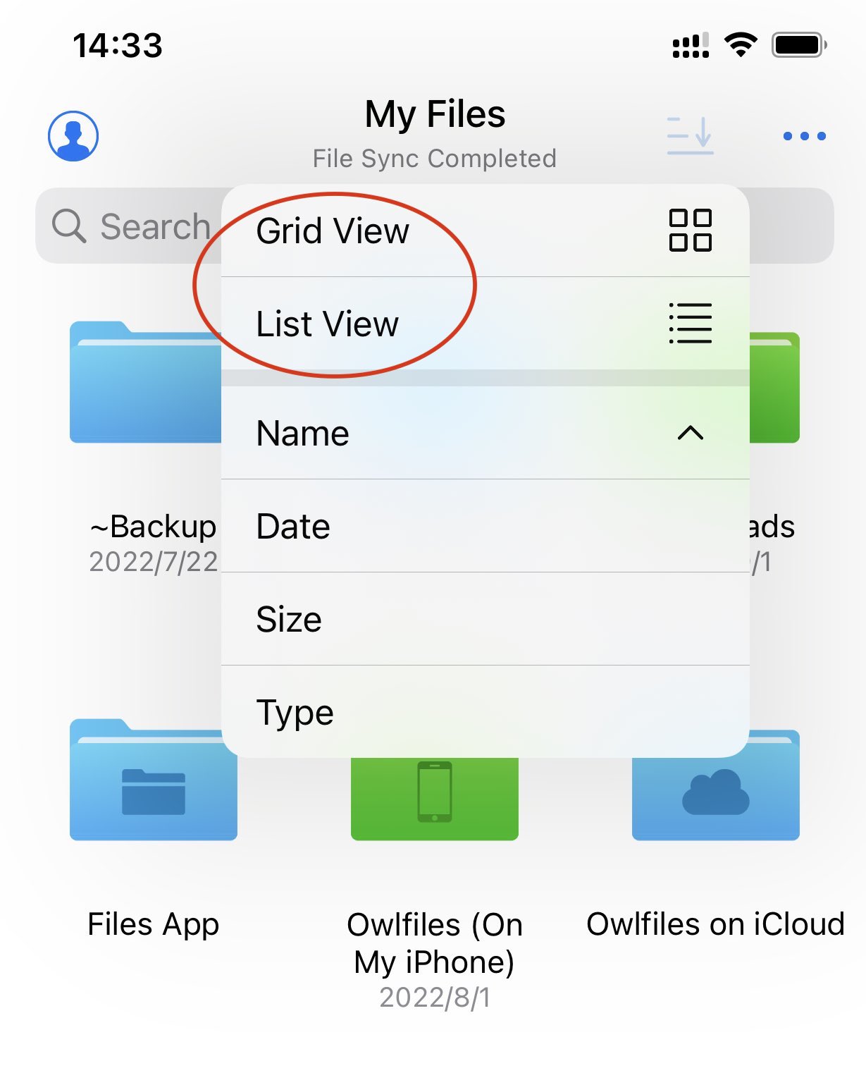 Owlfiles for iOSのリスト表示とグリッド表示の切り替え