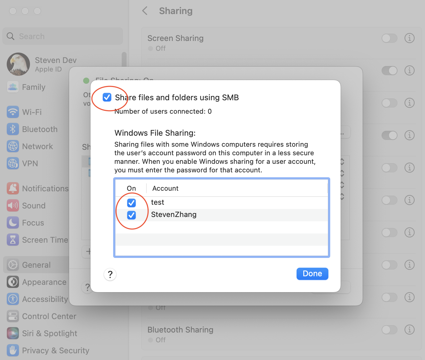 SMB-Dateifreigabeoptionen in macOS