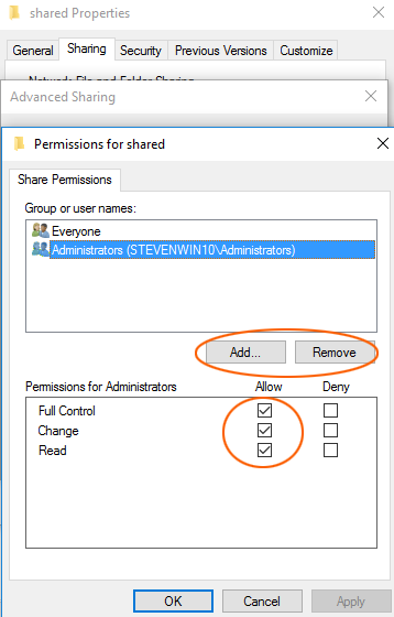 Erweiterte Freigabe in Windows 10