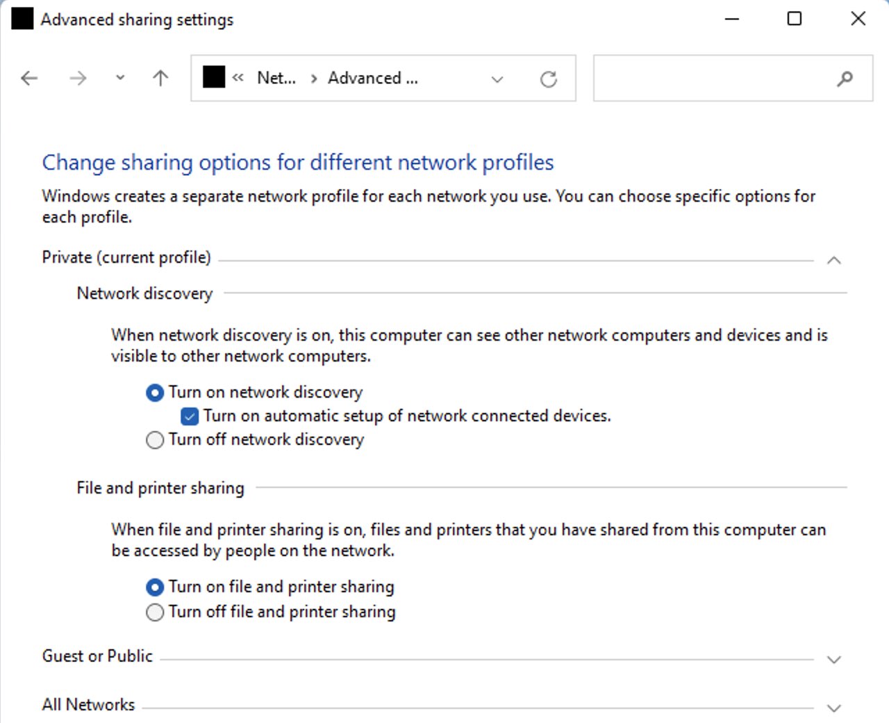 Erweiterte Freigabeoptionen in Windows 11