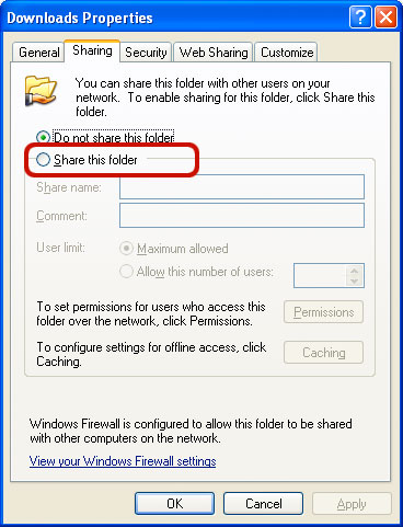 Ein freigegebener Ordner in Windows XP