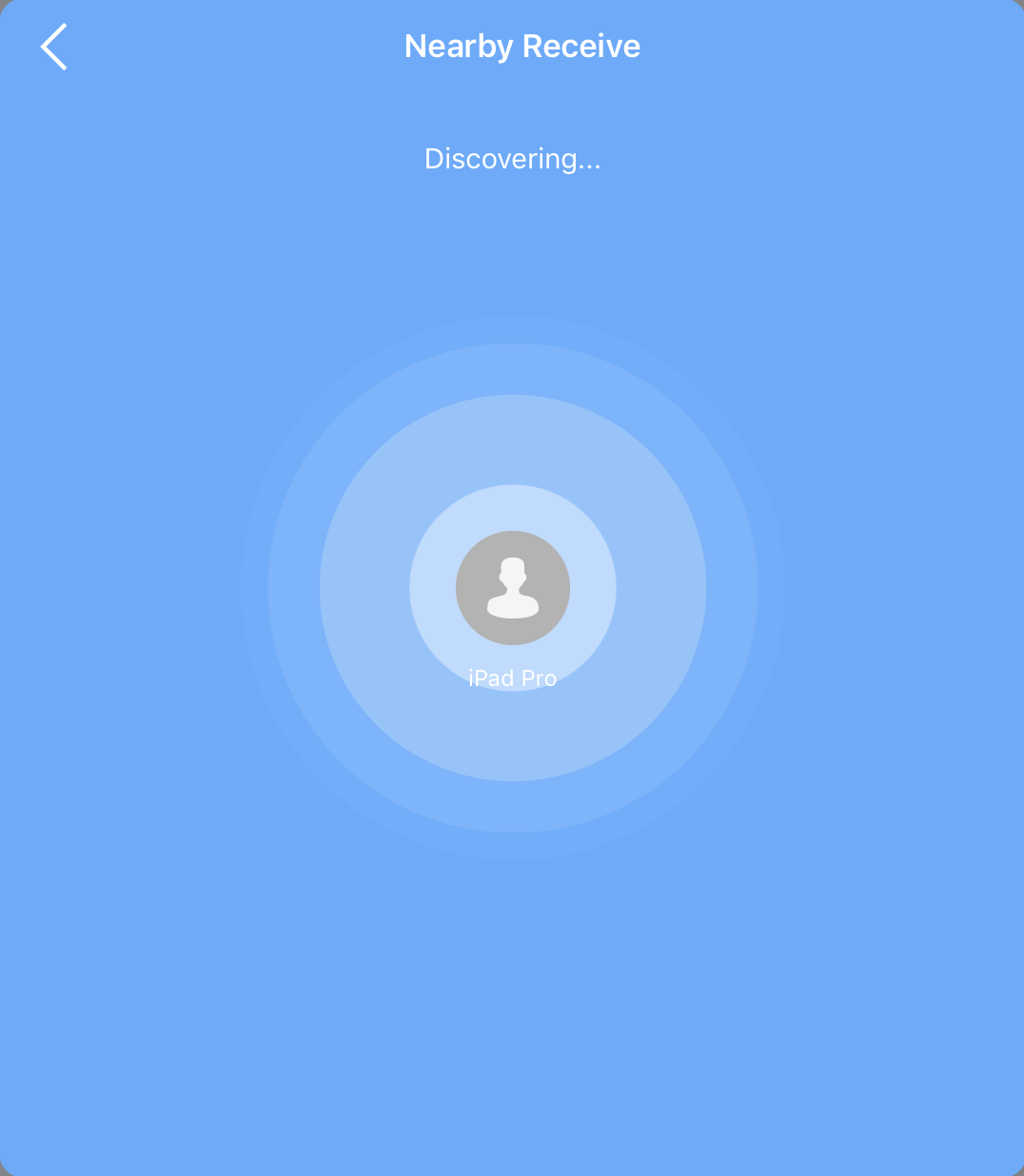 The Nearby Receive screen