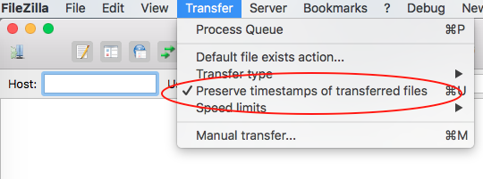 The FileZilla timestamp setting