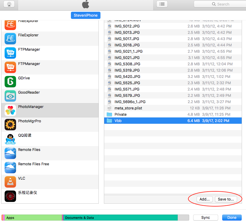 Saving files from iTunes File Sharing