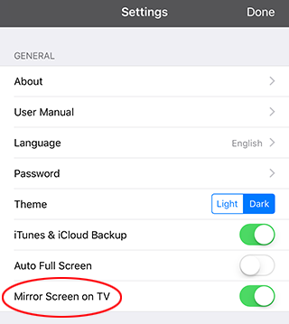 The Mirror Screen on TV setting