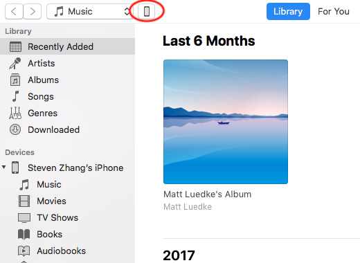 在 iTunes 中选择 iOS 设备