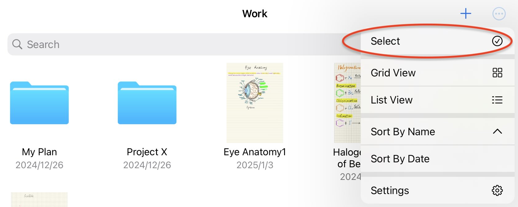 The note contextual menu