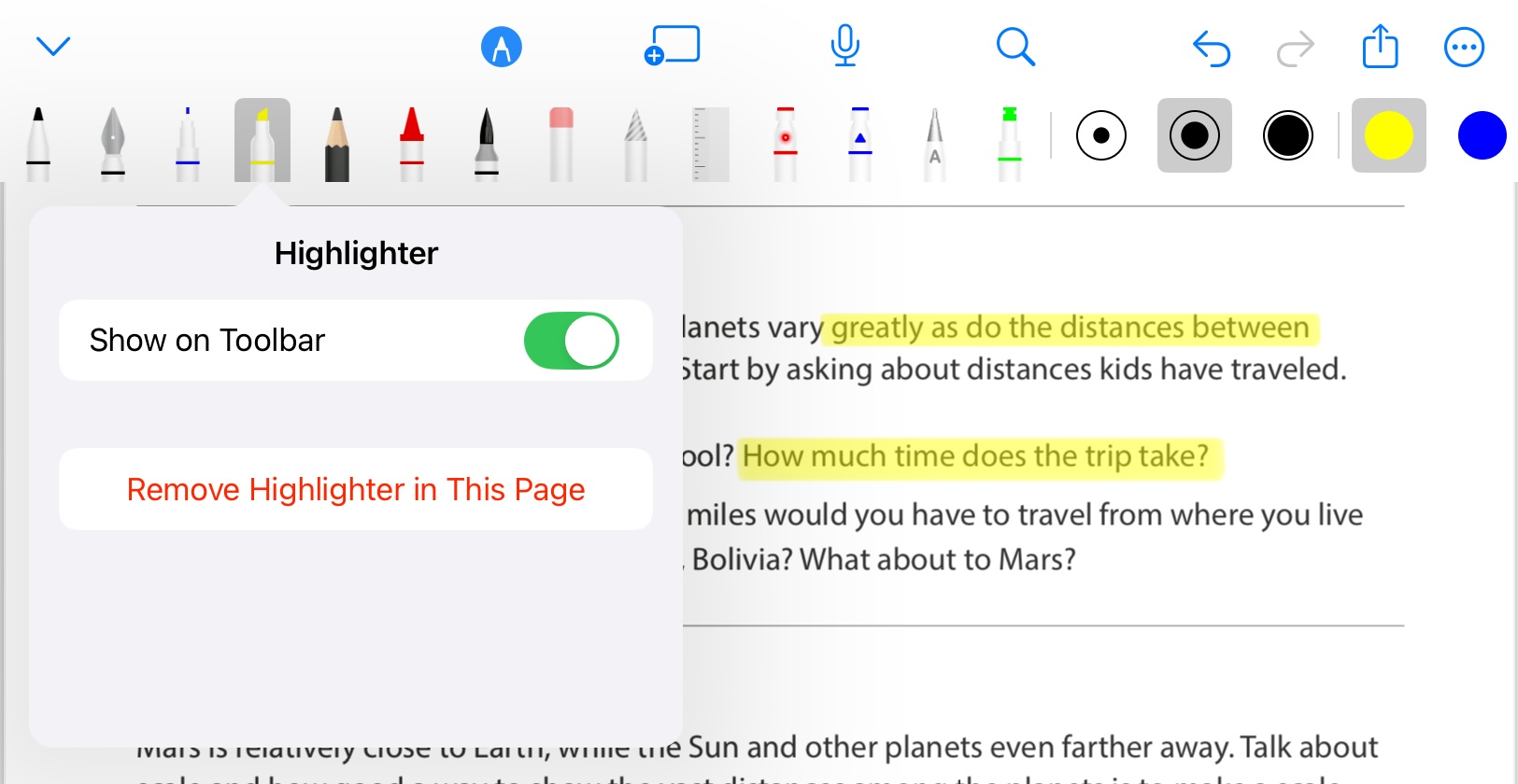 Highlighter controls in UltraNotes