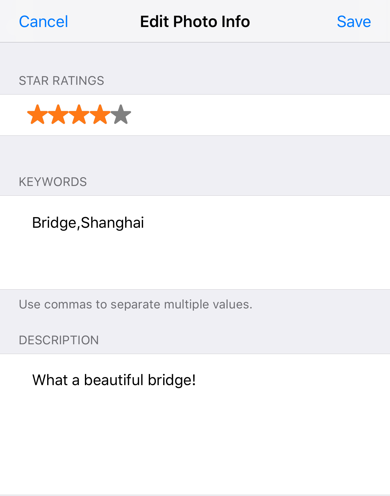 Editing a photo rating, keywords, and description in ViewExif
